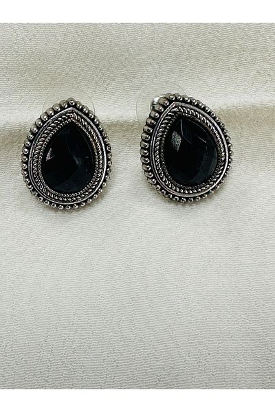 ÇELİKSİLVERTAKI Black Stone Detailed Evening Dress Earrings