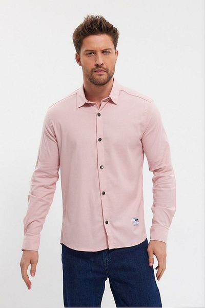 DeepSEA Ανδρικό πουκάμισο Lycra Pink Slim Fit - Μακρυμάνικο, Snap Fastener 2403013