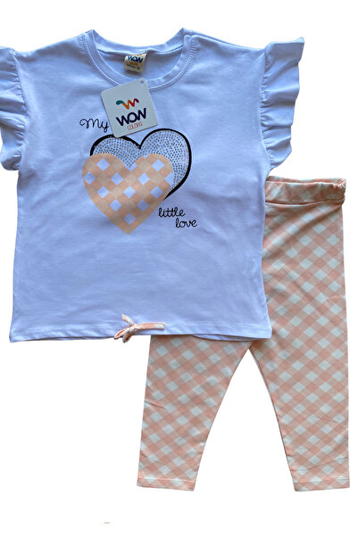 WOW Kız Çocuk Yazlık Pötikare Desenli  T-Shirt Kapri Tayt Takım 3-4-5-6 yaş