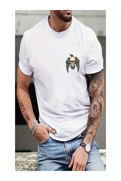 CLASSY.MODA Ανδρικό μπλουζάκι μονόπλευρο - Λευκό μπλουζάκι με κοντό μανίκι με...