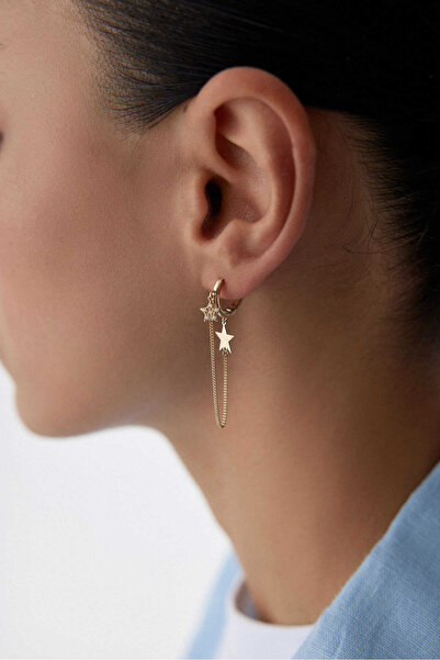 YAVUZ KUYUMCULUK 14 Ayar Altın Yıldız Zincir Sallantılı Küpe