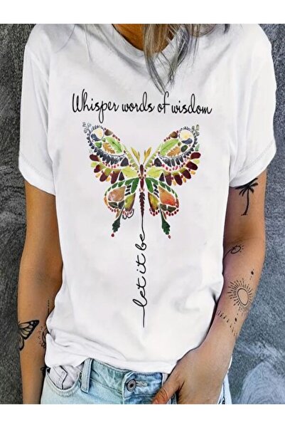 CLASSY.MODA تي شيرت نسائي من جيرسي واحد - تي شيرت أبيض مطبوع كبير الحجم بياقة...