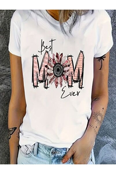 CLASSY.MODA Γυναικείο T-Shirt Single Jersey - Λευκό εμπριμέ μπλουζάκι με κοντό μανίκι με λαιμόκοψη