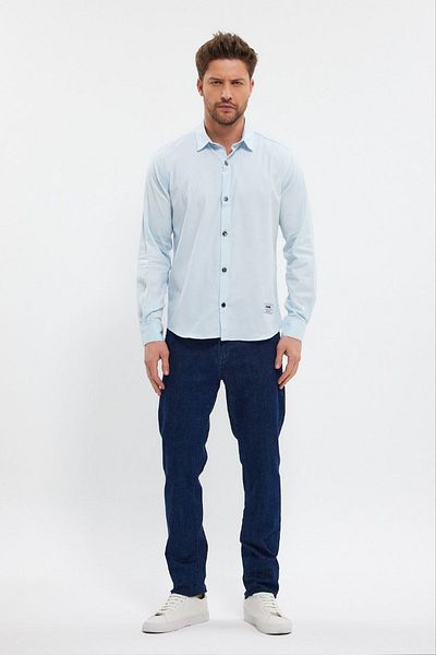DeepSEA Ice Blue Slim Fit Lycra Men's Shirt - Long Sleeve, Snap Fastener2403013