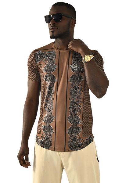 DeepSEA Coffee Pattern Slim Fit - Ανδρικό μπλουζάκι με κέντημα με πέτρα 2400467