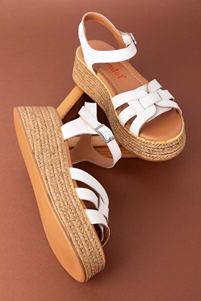 Gondol Kadın Hakiki Deri Platform Tabanlı Sandalet Mlk.5201