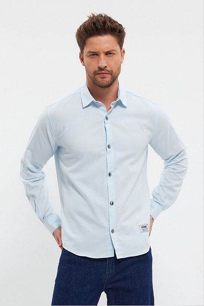 DeepSEA Ice Blue Slim Fit Lycra Men's Shirt - Long Sleeve, Snap Fastener2403013