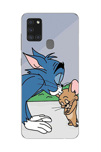 SUPER FRAME Samsung Galaxy A21S Uyumlu Tom ve Jerry Tasarımlı Şeffaf Telefon ...