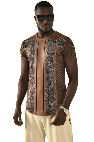 DeepSEA Coffee Pattern Slim Fit - Ανδρικό μπλουζάκι με κέντημα με πέτρα 2400467