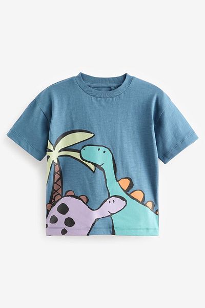 Next Baby Dinosaur Patterned 3Piece Cotton Boys Thsirt Set - Short Sleeve