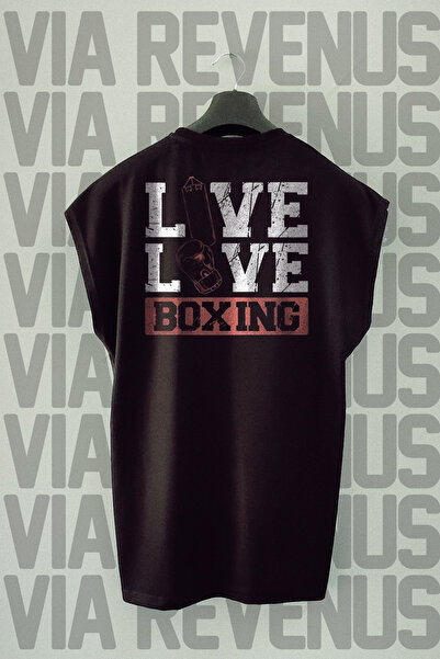 Vordevia Tricou sport negru cu model boxing - mâneci zero, imprimat pe spate