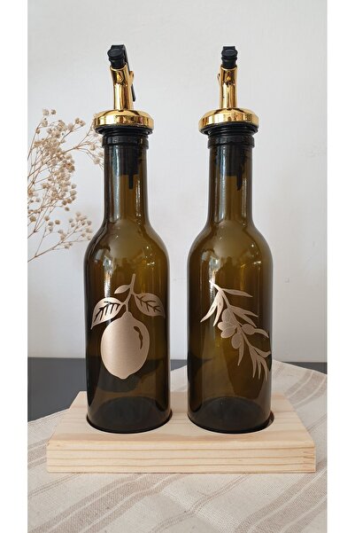 PITRAK 200Ml Special Design - Olive Oil and Lemon Oil Pot Set with Wooden Stand