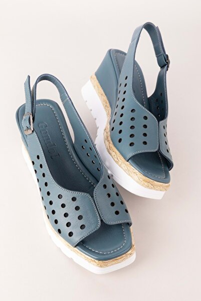 Gondol Kadın Hakiki Deri Dolgu Topuklu Rahat Günlük Sandalet Tlh.502