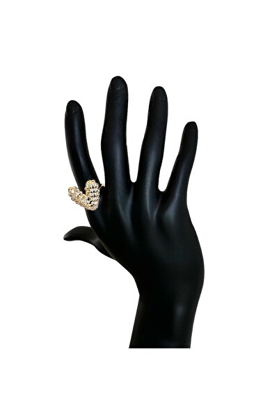 neslyaccessories 14k Altın Renk Zirkon Taşlı Kalp Kesim Tasarım Yüzük