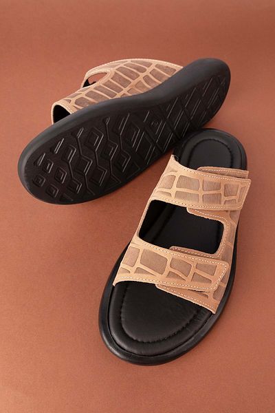 Gondol Papuci pentru bărbați din piele naturală - Design confortabil cu velcro și reglabil esm.6016