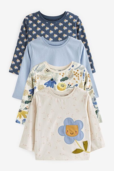 Next Baby Cotton Green Blue Floral Long Sleeve Thisrt Set of 4