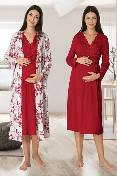 Bestin Cherry Nightgown and Dressing Gown Set for Pregnant and Maternity