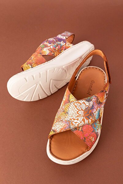 Gondol Kadın Hakiki Deri Rahat Cırtlı Sandalet Byz.253