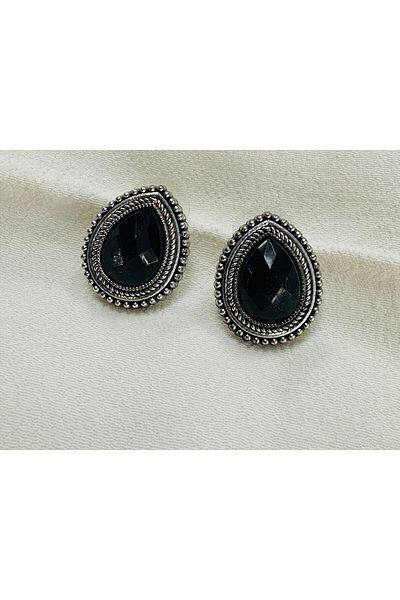 ÇELİKSİLVERTAKI Black Stone Detailed Evening Dress Earrings