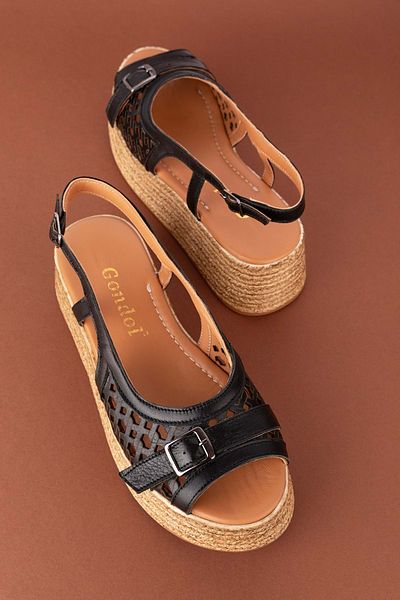 Gondol Women's Genuine Leather Platform Laser Cut Sandals Mlk.5225