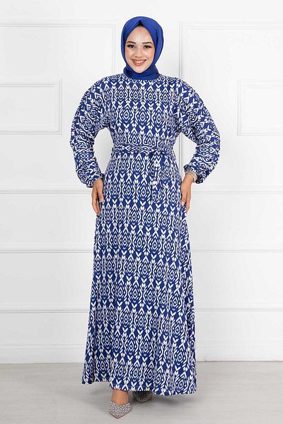 EBRUTESETTÜR Bat Sleeve and Belted Mobile Dress
