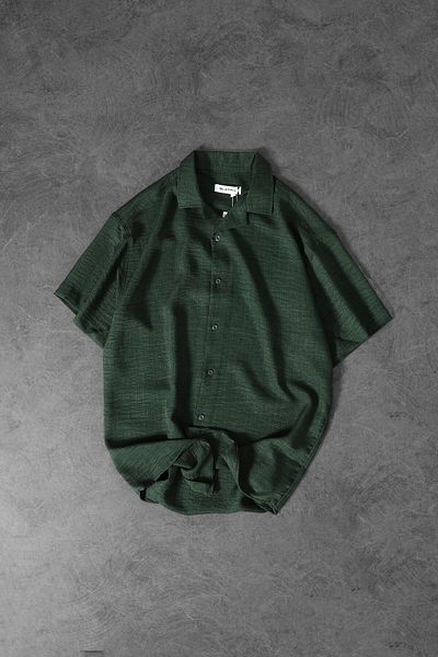 Slatra Men's Khaki Oversize Short Sleeve Sofia Thin Linen Shirt