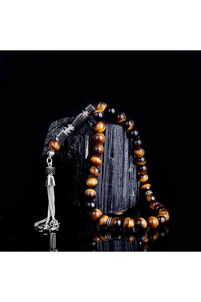 Tesbihsepetim Silver with Zirconia - Tufted Tiger Eye Rosary