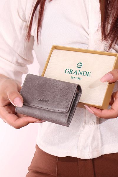 Grande 841 Unisex θήκη κάρτας από γνήσιο δέρμα πορτοφόλι ακορντεόν CRAZY GREY