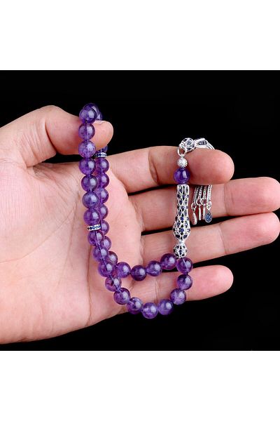 Tesbihsepetim Amethyst Jewelled Zircon Tasseled Rosary