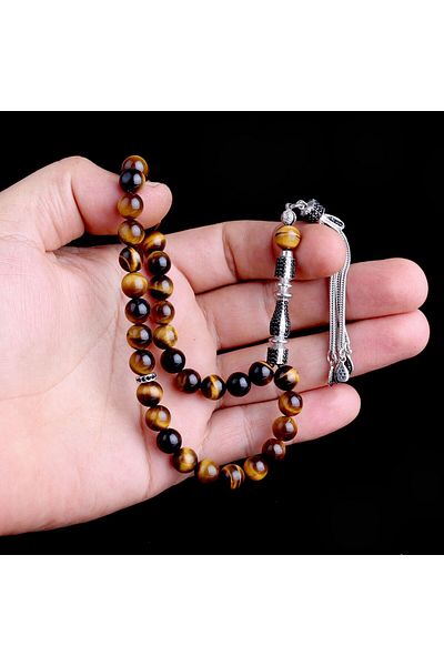 Tesbihsepetim Silver with Zirconia - Tufted Tiger Eye Rosary