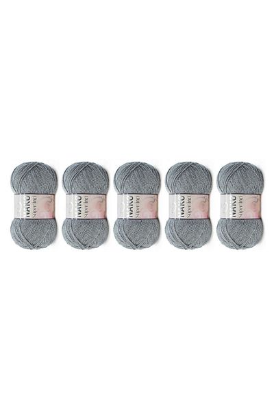 NAKO 5 Pieces Colorful 194 Medium Gray Melange Super Pearl Hand Knitting Yarn - 100 gr