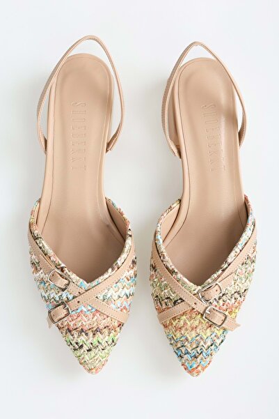 Shoeberry Ciao színes női szalma övcsatos balerinák