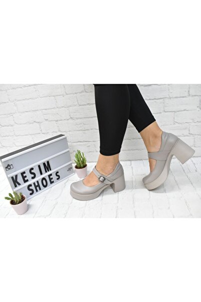 Kesim Shoes Hakiki Deri Kadın Topuklu Ayakkabı Vizon 34-35-36-37-38-39-40