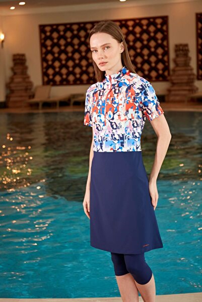 Marina Синій парашутний купальник з лосинами - напівзакритий M2452