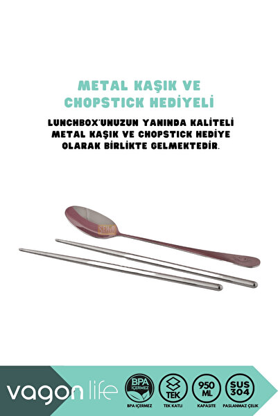 Vagonlife Bento 620ml Lunchbox Yeni Koleksiyon Tek Katlı 3 Bölmeli Çelik Sefer Tası Yemek Kutusu