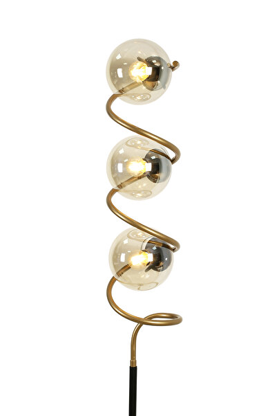 Vinner Vista Eskitme Mat Gold Detaylı Siyah Metal Tek Ayaklı Lambader