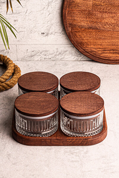 Snippy Bella 4-Piece Wooden Vacuum Glass Breakfast Snack Bowl Set - 235 ml