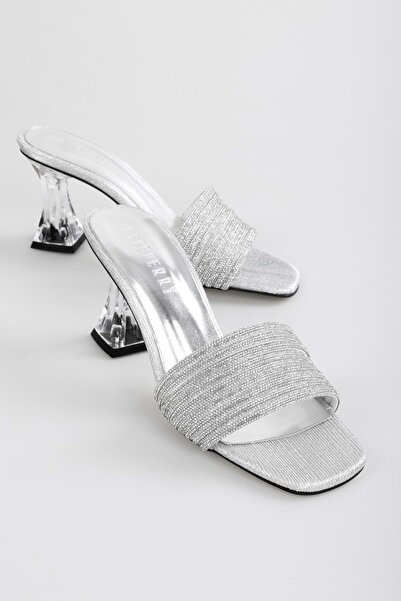 Shoeberry Dámské stříbrné pantofle na podpatku Wiz