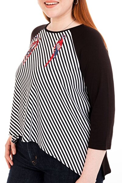 trikobis Striped Parrot Combed Cotton Tunic - Embroidered Detail