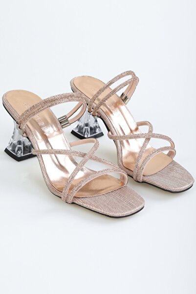 Shoeberry Iwes Rose Women's Heeled Shoes - Plated Stone Detailed