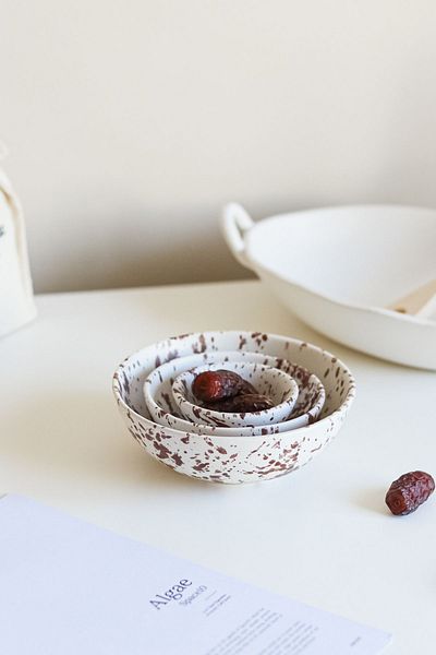 Beige & Stone Brown Ceramic Salad Bowl - Spotted Breakfast Soup Pouch 350 ml