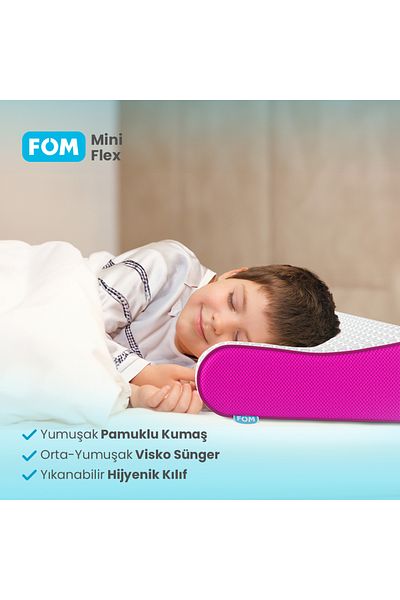 FOM Mini Flex Visco Ortopedic Copii și Pernă de dormit de călătorie - 50x30x11/9 Fuchsia