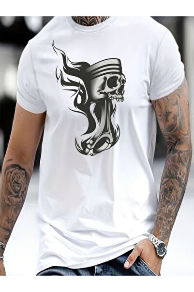 CLASSY.MODA Ανδρικό μπλουζάκι μονόπλευρο - Λευκό μπλουζάκι με κοντό μανίκι με λαιμόκοψη