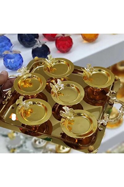 LOKMAN ZÜCCACİYE 6'LI GOLD KELEBEKLİ GOLD METAL AYAKLI MİNİ LOKUMLUK