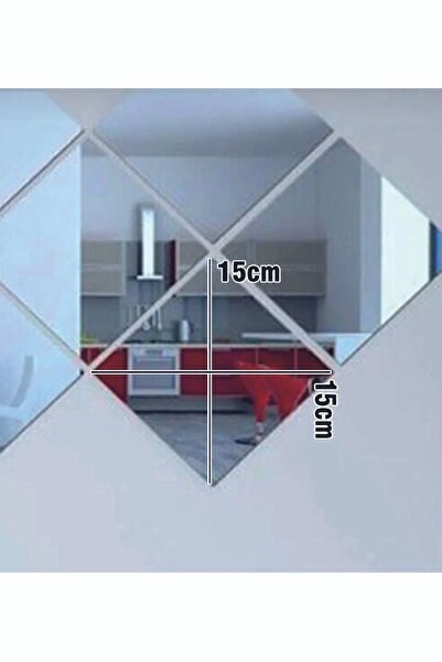 şamaksesuar Dekoratif Kare Gümüş Ayna Pleksi Duvar Süsü ( 10 X 10 Cm) ( 6 Ade...