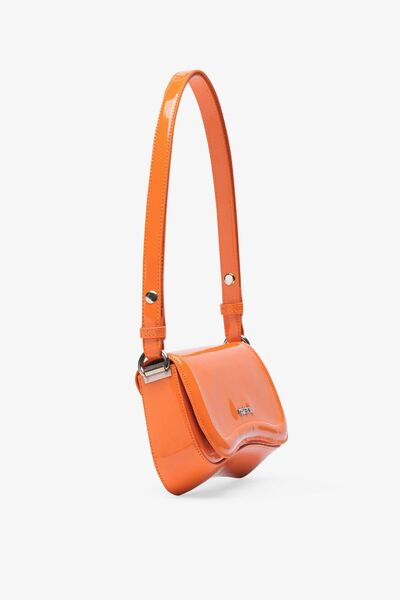 LOVENTA Hera Patent Leather Orange Adjustable Strap Baguette Bag