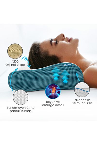 FOM Ортопедична възглавница Flex Full Sleep - 60x40x14/11 Светлосиня, Visco Comfort