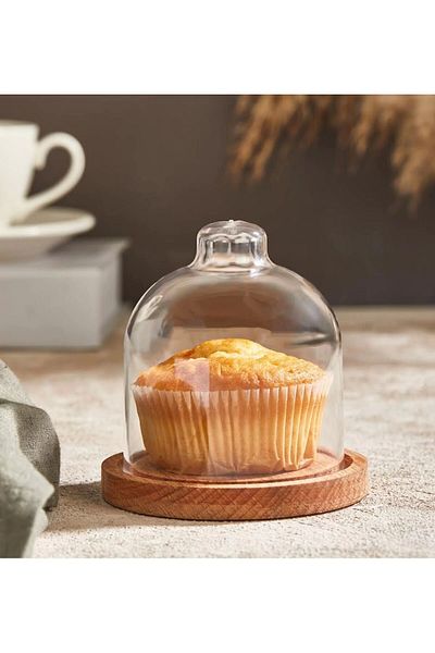 Ecolux Bamboo Presentation Fan - Bamboo Wooden Plate - Coffee Side Presentation Mini Fan with Plastic Lid