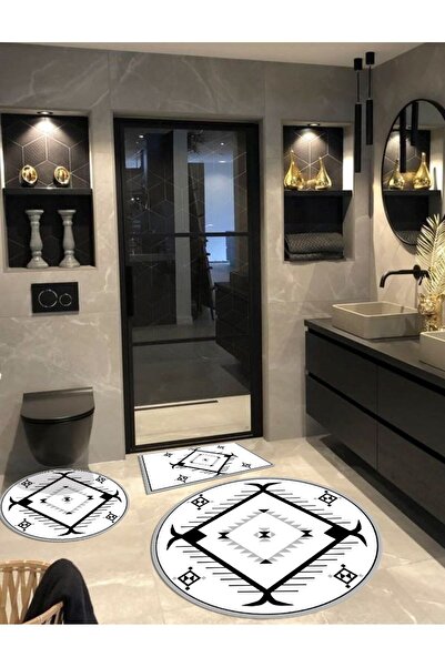 Ardizayn Ethnic, Cotton Woven Base Round Bath Rug (100X100-60X60-40X60 CM SET...