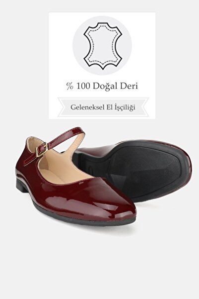 TUNAELLİ WOMEN'S Claret Red Patent Leather Genuine Leather Shoes with Numbers 34-35-41-42